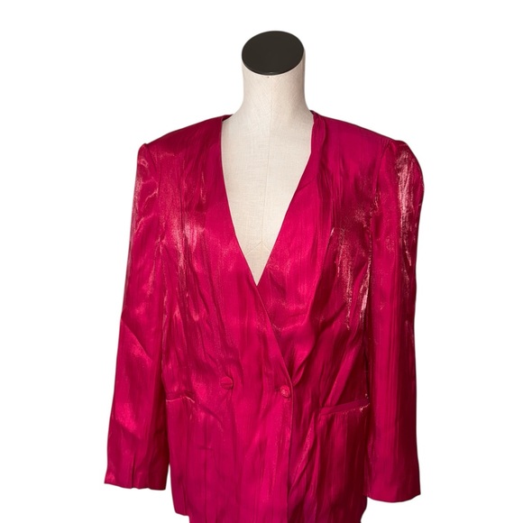 NWT ZARA Hot Pink Metallic Blazer Iridescent Pleated Power Jacket Fuchsia Blazer - Picture 4 of 9